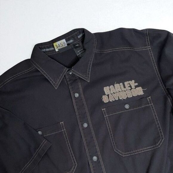 Harley-Davidson Black Embroidered Eagle Short Sleeve Garage Shirt Men Size 2XL - Picture 1 of 11